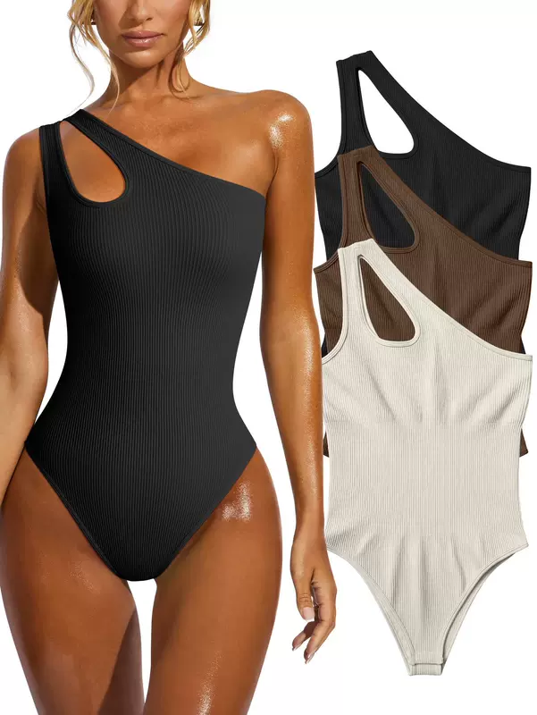 Женское боди в рубчик, slim fit европейского стиля, асимметричный одно-shoulder, размеры S–XL