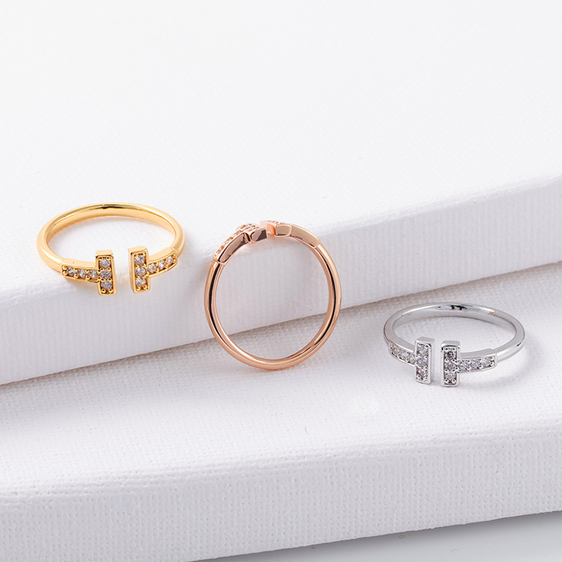 1 Piece Quantity Daily Occasion Copper Material 1 Piece Simple Style Letter Copper Plating Inlay Zircon Open Ring