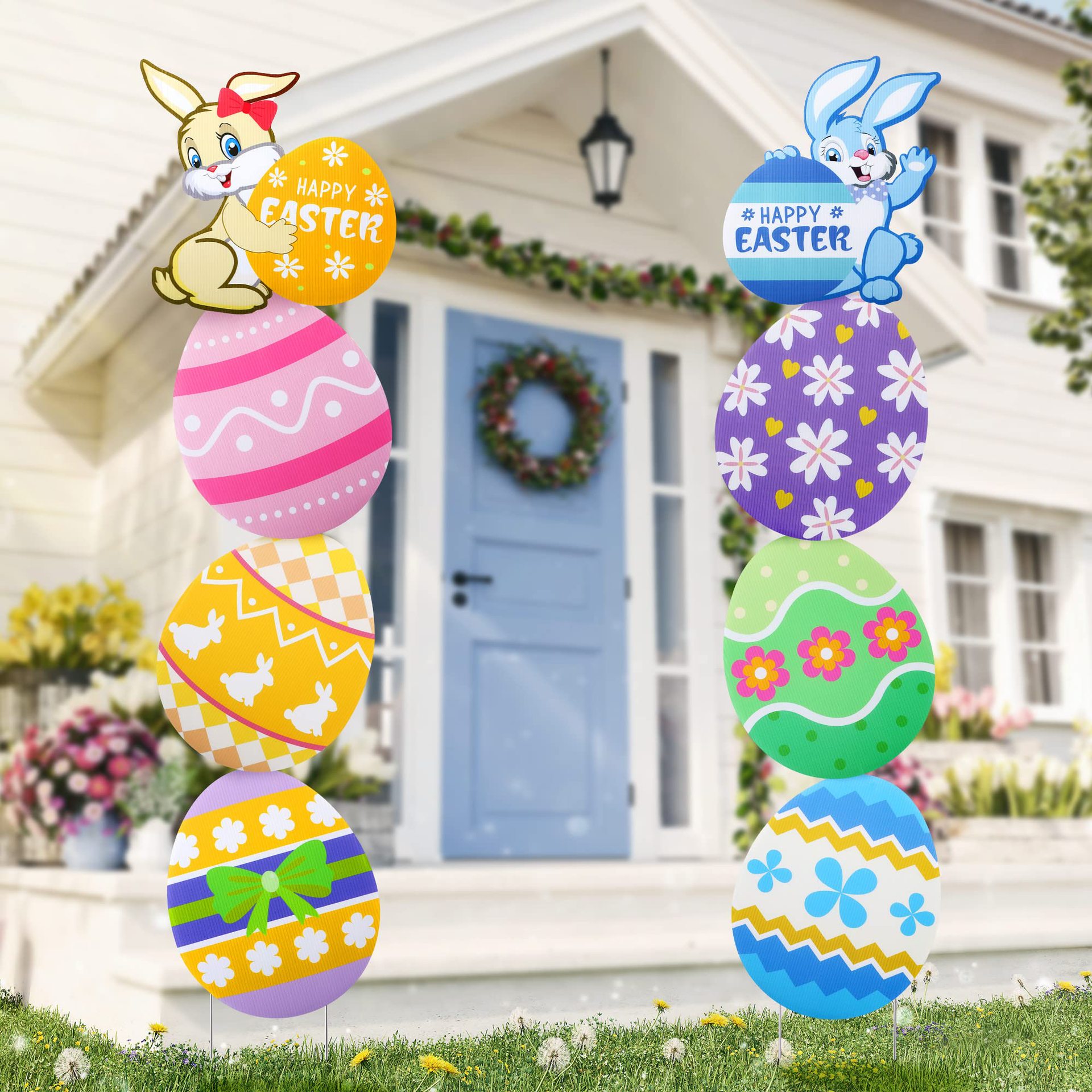 2025 Easter decorations outdoor yard sign rabbit egg tread board…