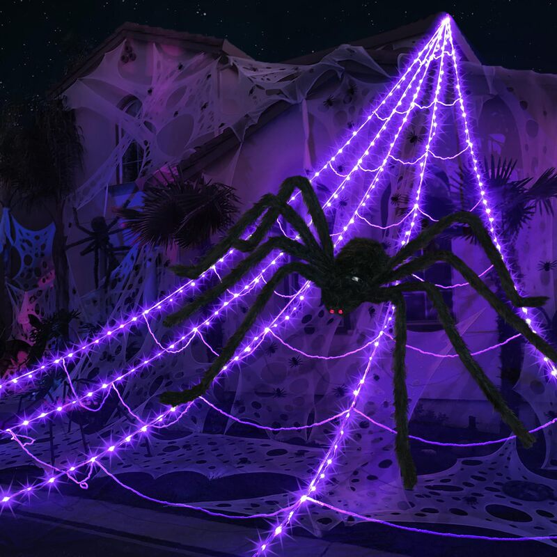 国境を越えたハロウィーンの蜘蛛の巣発光三角ネットライト付き扇形ネットバーお化け屋敷中庭シーンレイアウト小道具|undefined