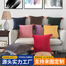 跨境毛毛球天鹅绒布抱枕 柔软客厅沙发靠垫 儿童房摆件简约午睡枕