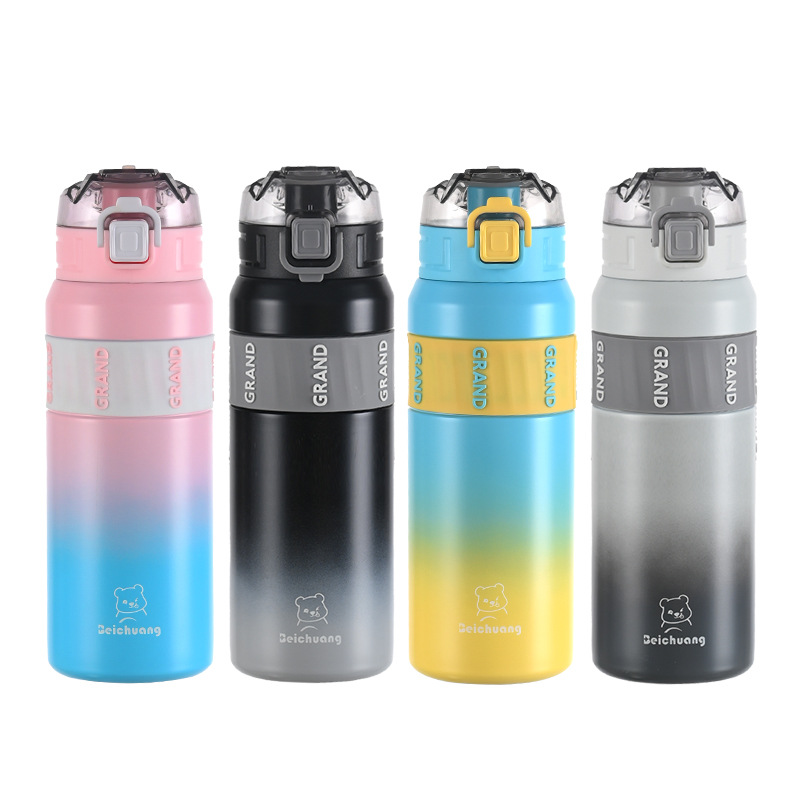 Taza de moda de acero inoxidable de color gradiente taza de aislamiento térmico portátil taza de paja al aire libre taza deportiva de doble capa de gran capacidad para hombres y mujeres