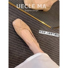ラムスキン〜女性用本革フレンチシューズ、スカート付きフラットソール、美しいリボンスクエアトゥバレエシューズ、日常使いに多用途