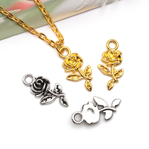 1 Alloy Rose Pendant Creative DIY Bracelet Necklace Pendant Accessory Vintage Alloy Mini Charms