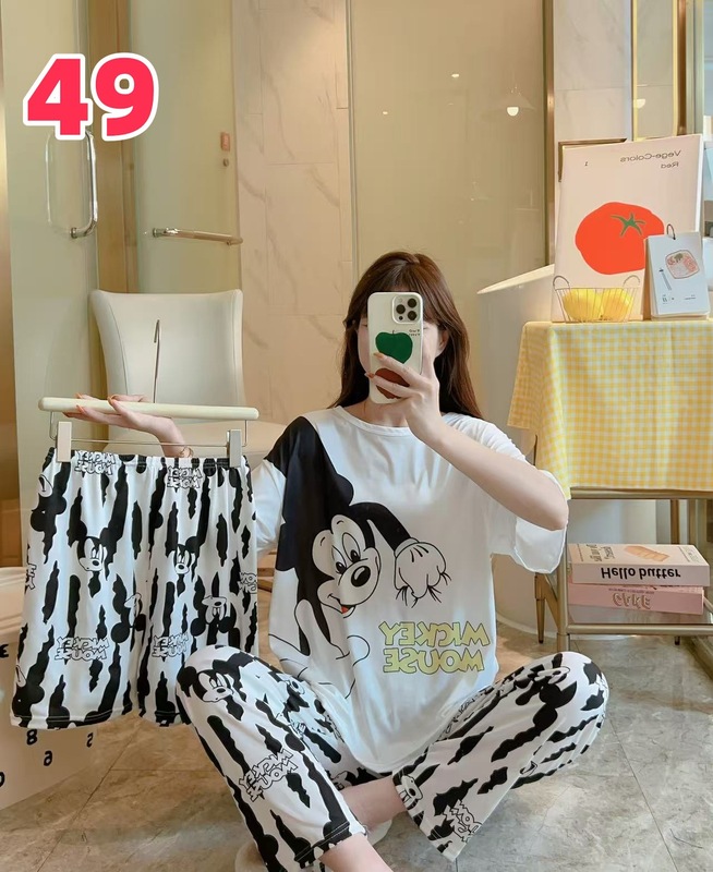 睡衣女夏季新款卡通三件套可爱简约休闲圆领家居服套装可外穿|undefined