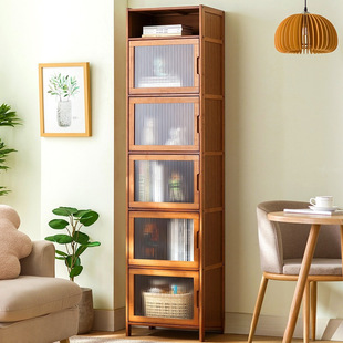 Vertical Cabinet Narrow Cabinet Storage Cabinet Storage Bookshelf Floor Solid Wood Bookcase Modern Simple Door Dustproof Patch Cabinet Combination