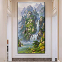 純手繪油畫客廳原創山水風景掛畫玄關走廊裝飾畫朝鮮風格高端壁畫