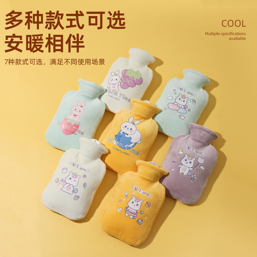 New winter water-filled hot water bottle, thickened hot compress, cartoon hand warmer plush cover, cute explosion-proof hot water bottle wholesale