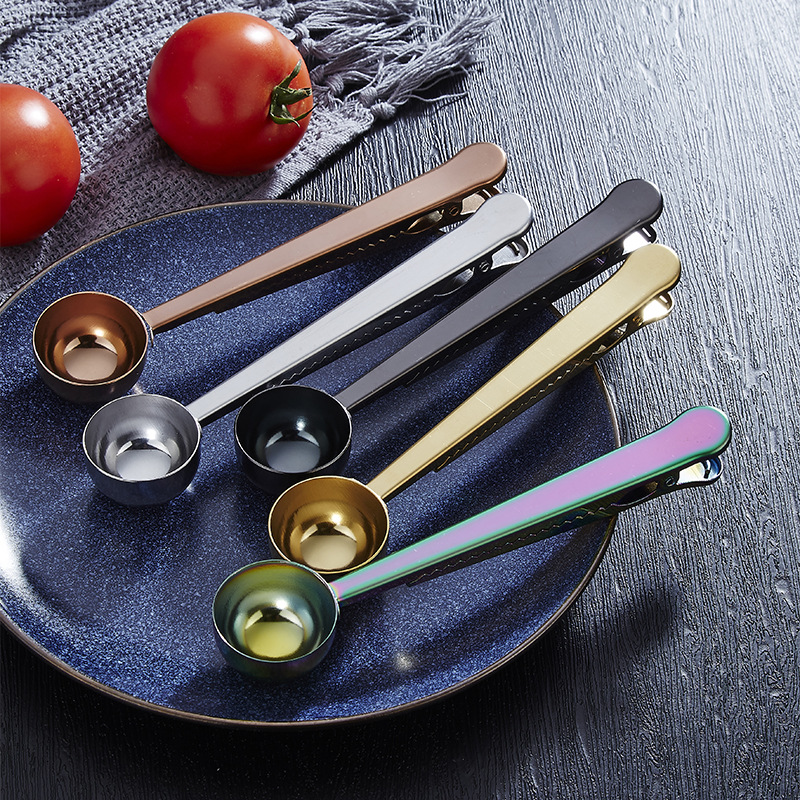 Stainless Steel Coffee Milk Powder 2-in-1 Baking Bag Sealing Clip With Measuring Spoon_voghion.com