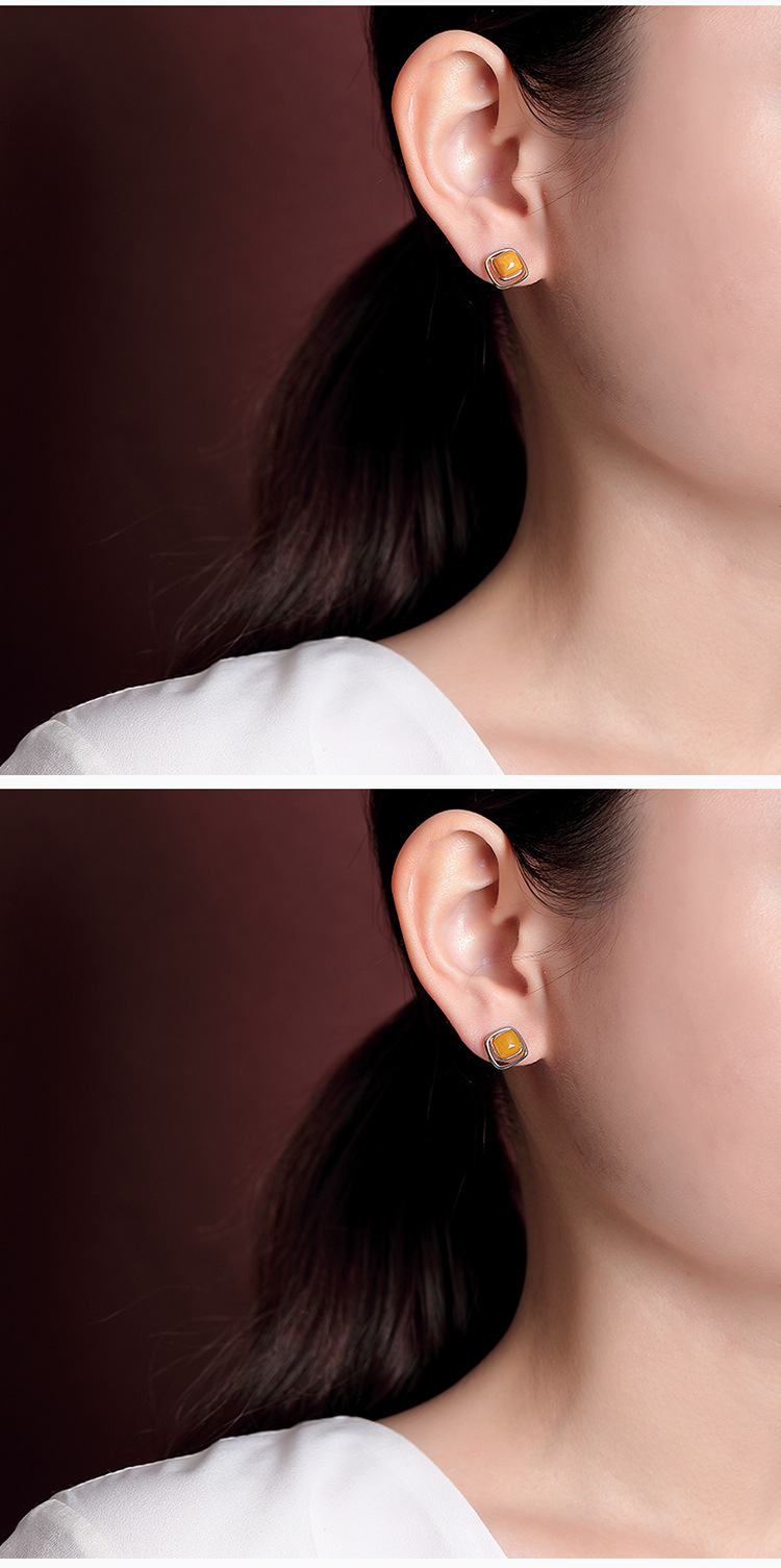 Bông tai nữ mạ vàng bạc S925 hình vuông đính đá phong cách cổ điển — Mẫu màu bạc sáp ong chi tiết 8