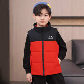 新款秋冬休闲户外运动拼色羽绒棉马甲立领加厚中大童坎肩百搭马甲