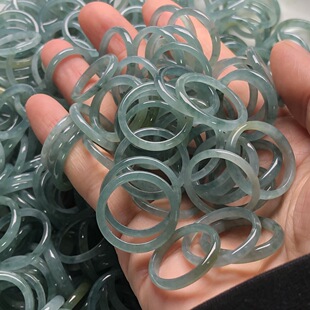 Myanmar Jade A Goods Ring Ice Blue Water Ice Flower Ring Men's and Women's Ring Thin Strip Ring Tail Ring