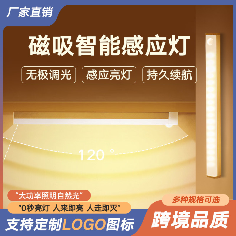 led人体感应灯条磁吸灯橱柜灯衣柜酒柜鞋柜usb感应小夜灯长条充电