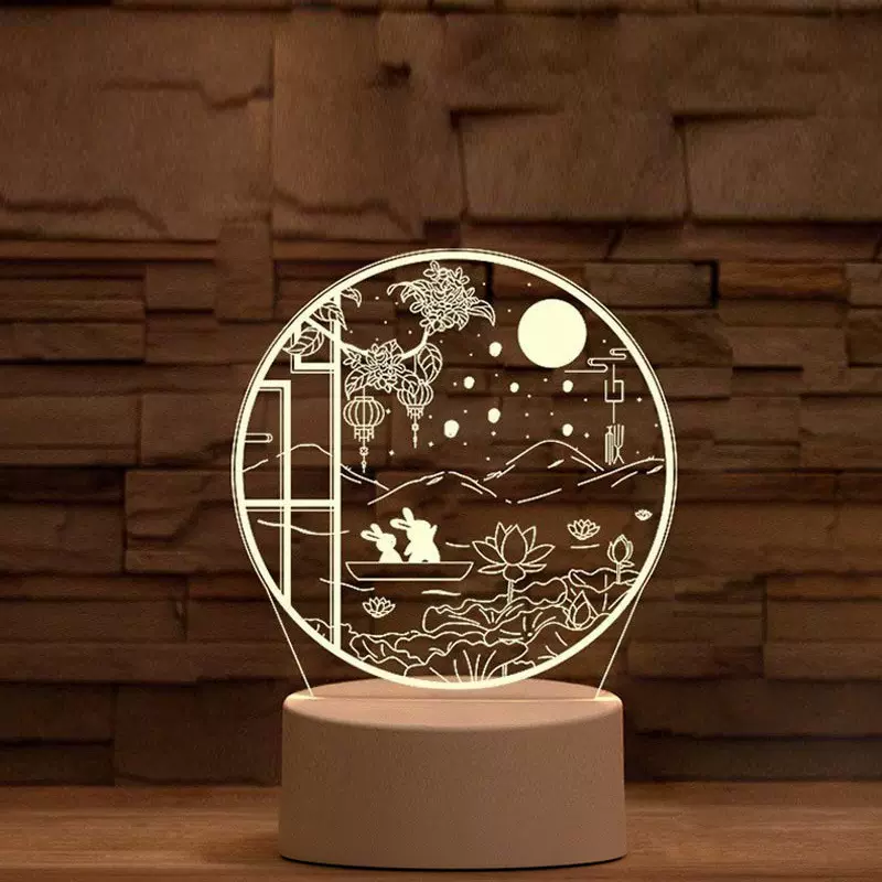中秋小夜灯床头柜摆件 可印制logo装饰创意精美礼品 3D亚克力台灯