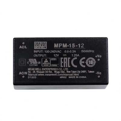 明纬电源 MPM-15-12 15W 高信赖性的绿色医疗基板型电源