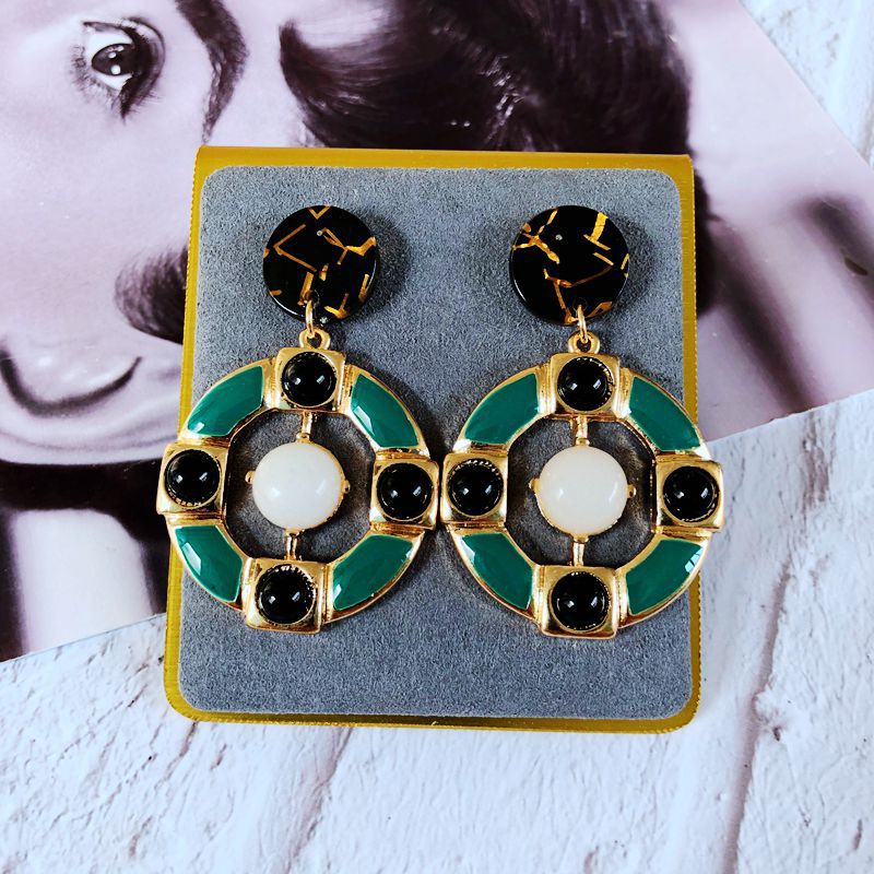 Vintage Fashion Pearl Glass Jade Drip Glaze Earrings Wholesale Nihaojewelry display picture 21