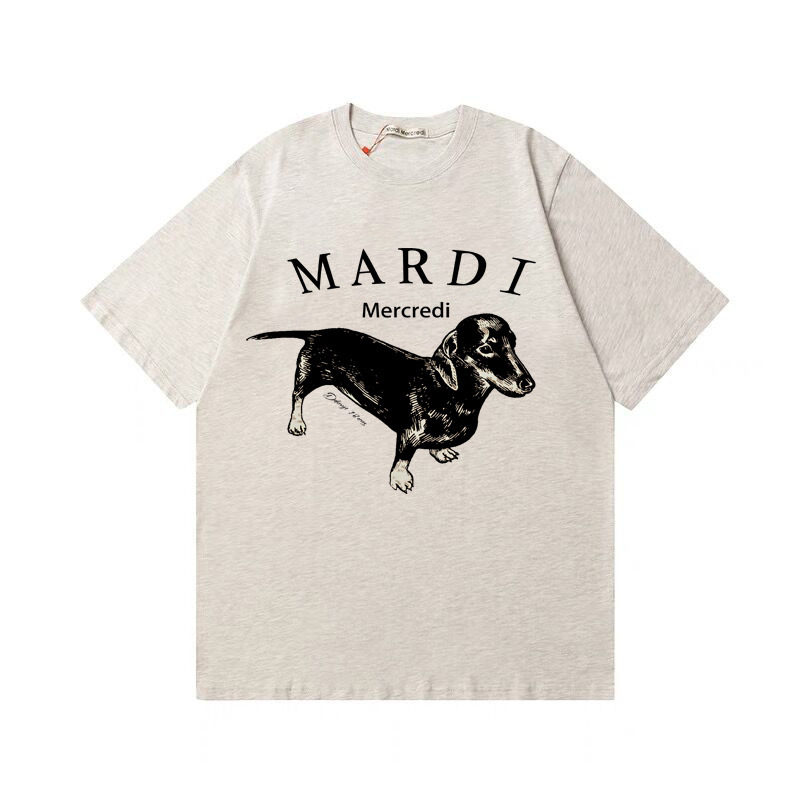 韓国Mardi半袖女性夏ソーセージ犬プリント金高銀同型Jennieカジュアル綿綿重ポンドtシャツ|undefined