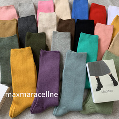 新品意大利max純色彩雙針坑條中筒日韓極簡小腿女ins輕奢堆堆潮襪