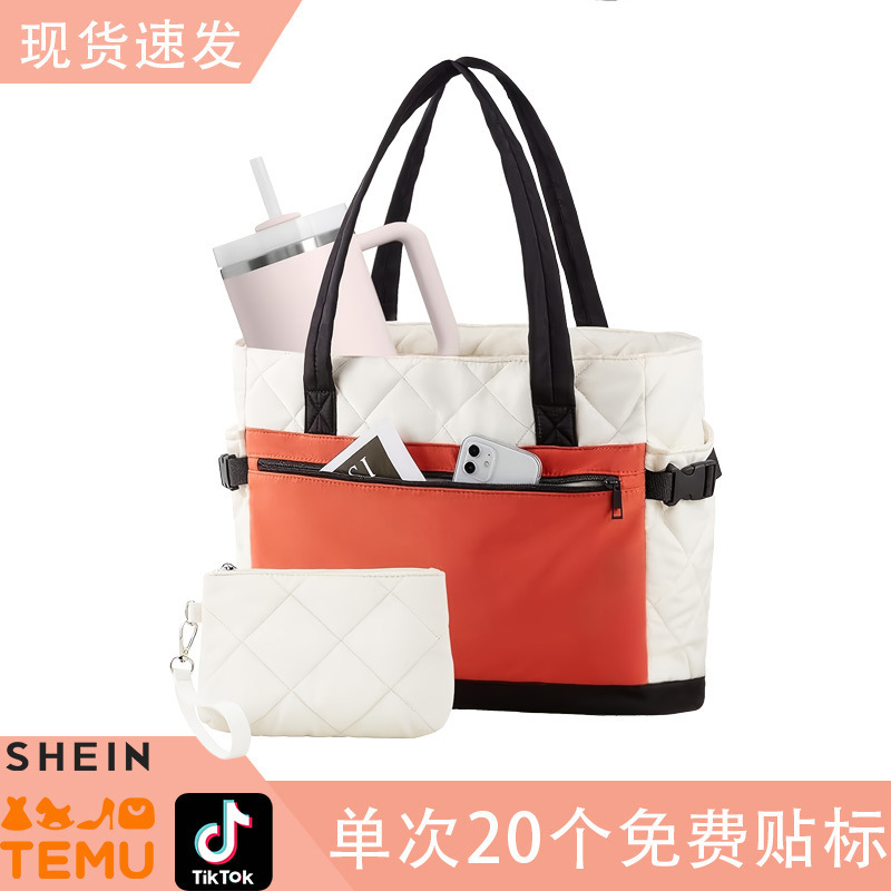 Color-Blocked Handbag for Women, Fluffy Shoulder Bag with Zipper, Small Travel Bag, Quilted Rhombus Pattern, Daily Commuting Tote Bag Color-Blocked Handbag for Women, Fluffy Shoulder Bag with Zipper, Small Travel Bag, Quilted Rhombus Pattern, Daily Commuting Tote Bag
