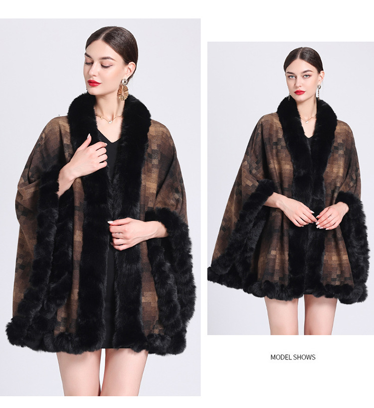 Mantella in pile spesso con colletto a quadri, ampia taglia, cardigan lavorato a maglia per donna_voghion.com