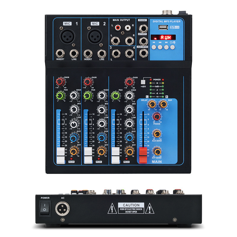 4路调音台带蓝牙USB混响效果会议舞直播K歌演出连接效果器声卡