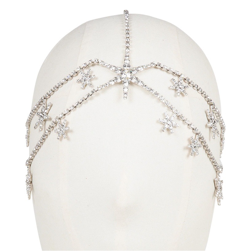 Amazon new six-pointed star rhinestone headdress European and American bridal wedding sexy Hair chain accessories Hair chain