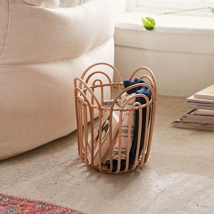 ins Indonesian Real Rattan Woven Dirty Clothes Blue Basket Handmade Woven Decoration Hotel Home Storage Basket Storage Basket Lou