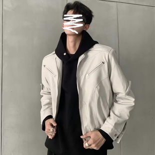 Niche Design Advanced Sense Biker Jacket Coat Men's Spring and Autumn American Style Retro Leather Coat Short Duffy Handsome Trendy Jacket