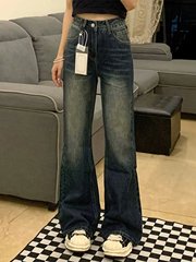 广州货源微喇牛仔裤女秋冬胖妹妹mm梨形身材高腰宽松显瘦阔腿长裤