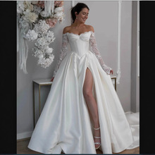 一字肩婚纱礼服2025新款秋冬新娘蕾丝修身拖尾豪华A版婚纱