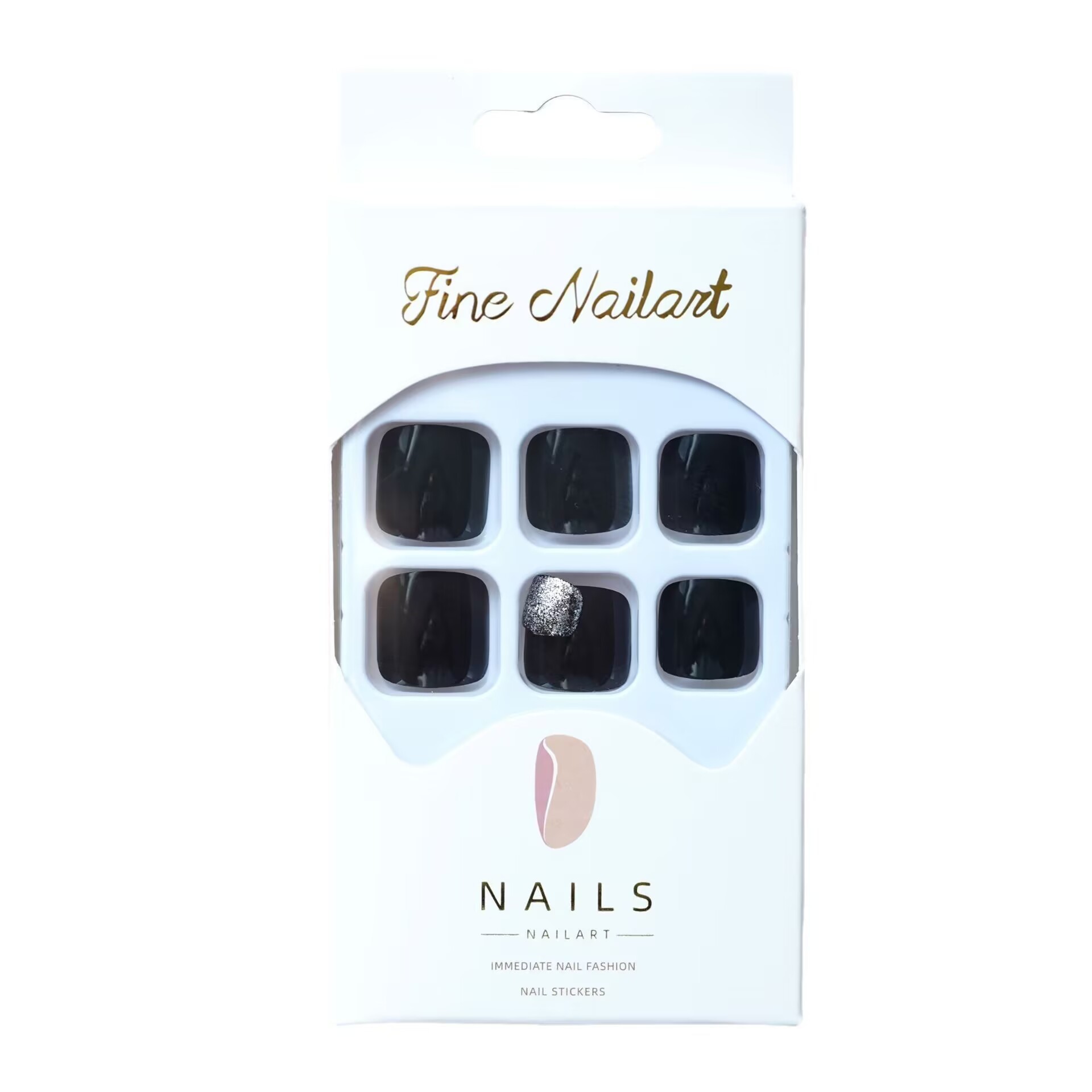 24 piezas para usar uñas de los pies, polvo de brillo negro, pegatinas de uñas de los pies, uñas de los pies, uñas de los pies, productos terminados.