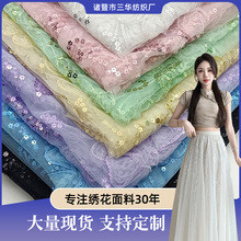 厂家直供 新品亮片盘带绣花布 春夏连衣裙汉服女装时装婚纱面料