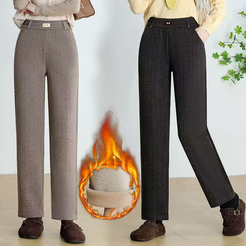 冬季羊绒麦穗条休闲裤女加绒加厚小脚女裤宽松小脚裤子百搭保暖裤