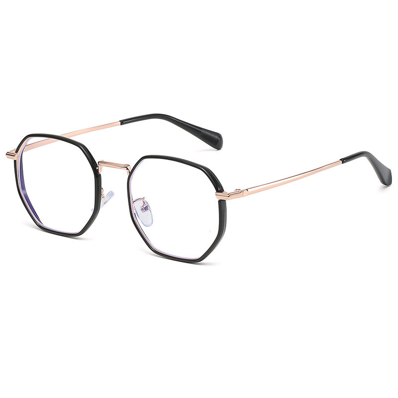 工厂新款好品质金属多边形防蓝光眼镜韩版女TR90套圈光学镜框女