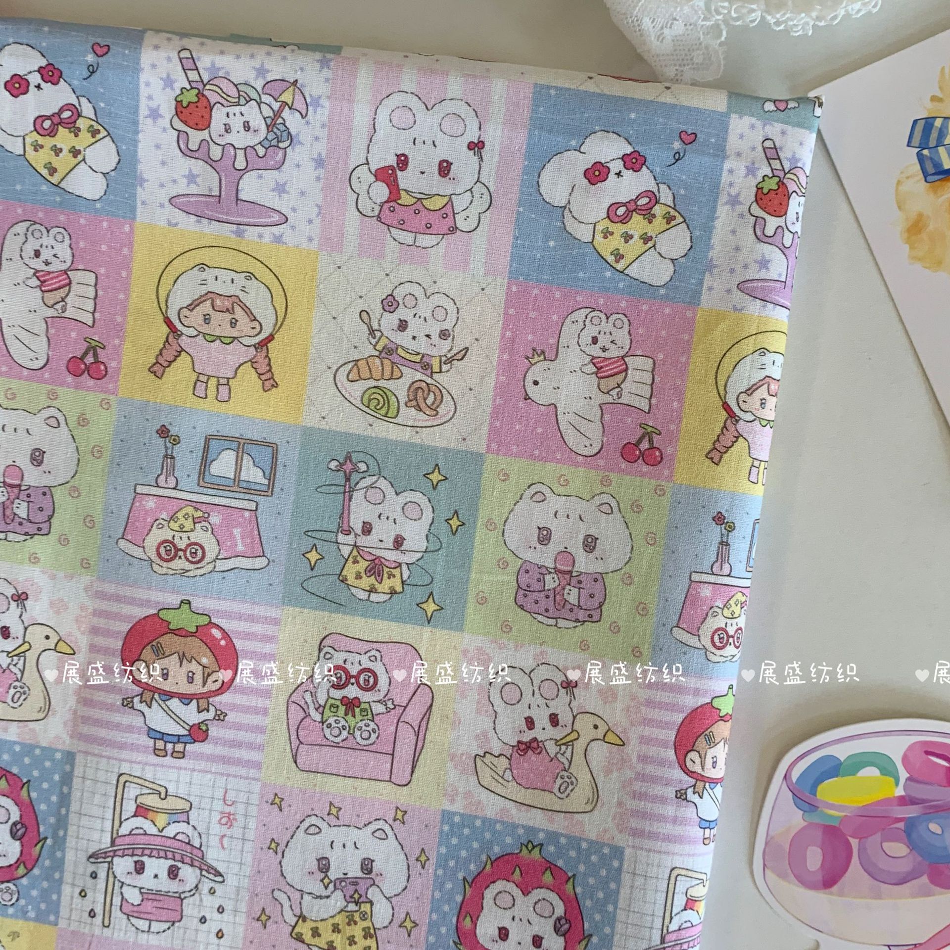 全棉40支数码印花布料可爱卡通昭和风兔子拼布面料家居服箱包童装