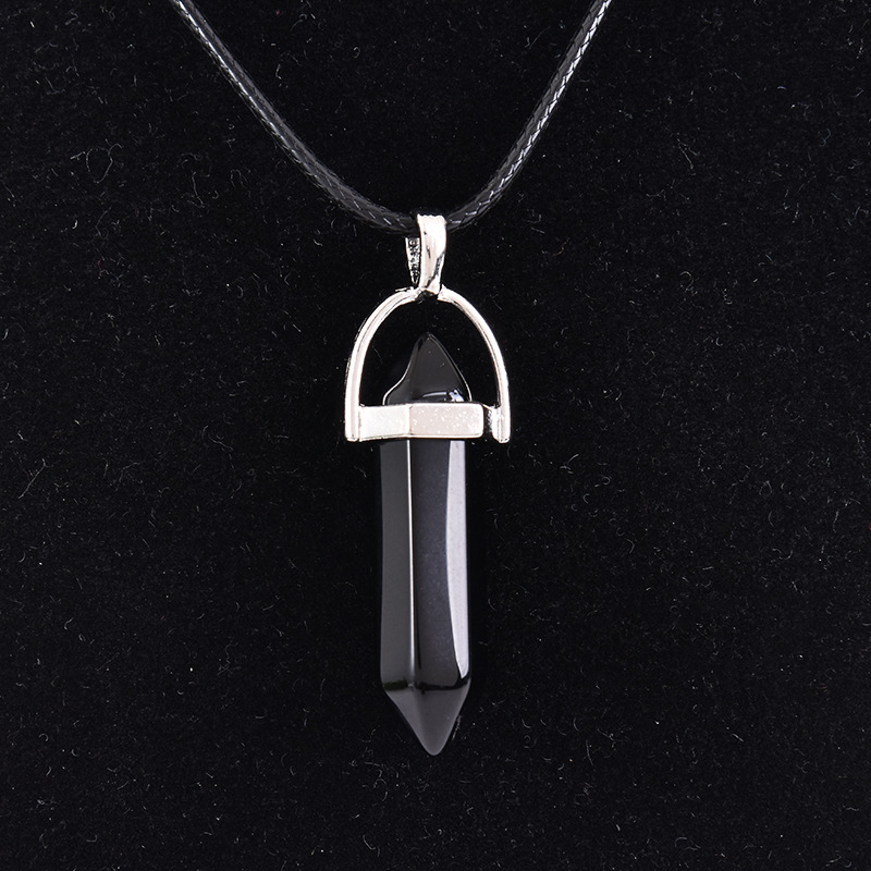 Cristal natural ágata columna hexagonal colgante diamante bala collar al por mayor cuarzo punto colgante