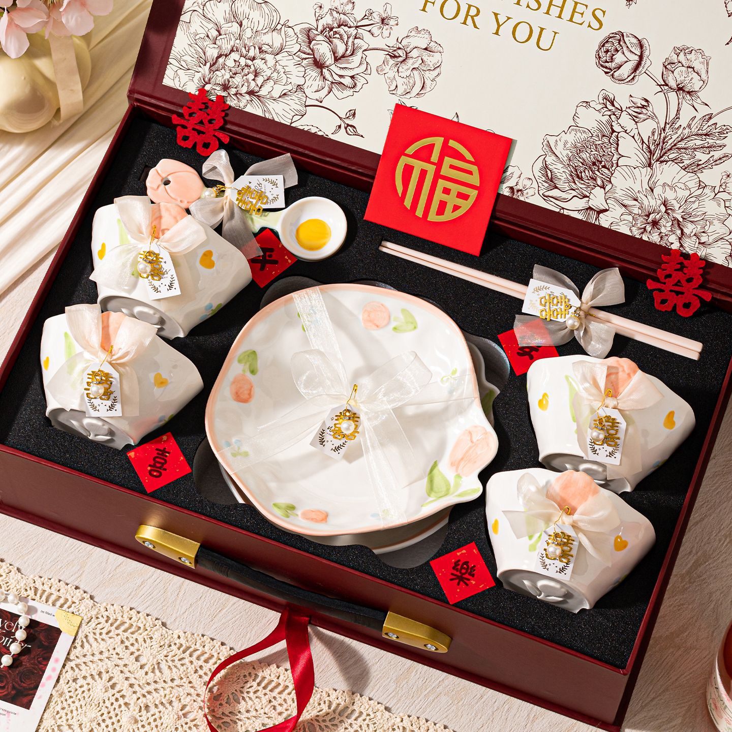 Conjunto de platos de estilo japonés, regalos de boda, cubiertos de boda, platos de platos, platos de platos domésticos, nuevos platos de arroz de alto valor.