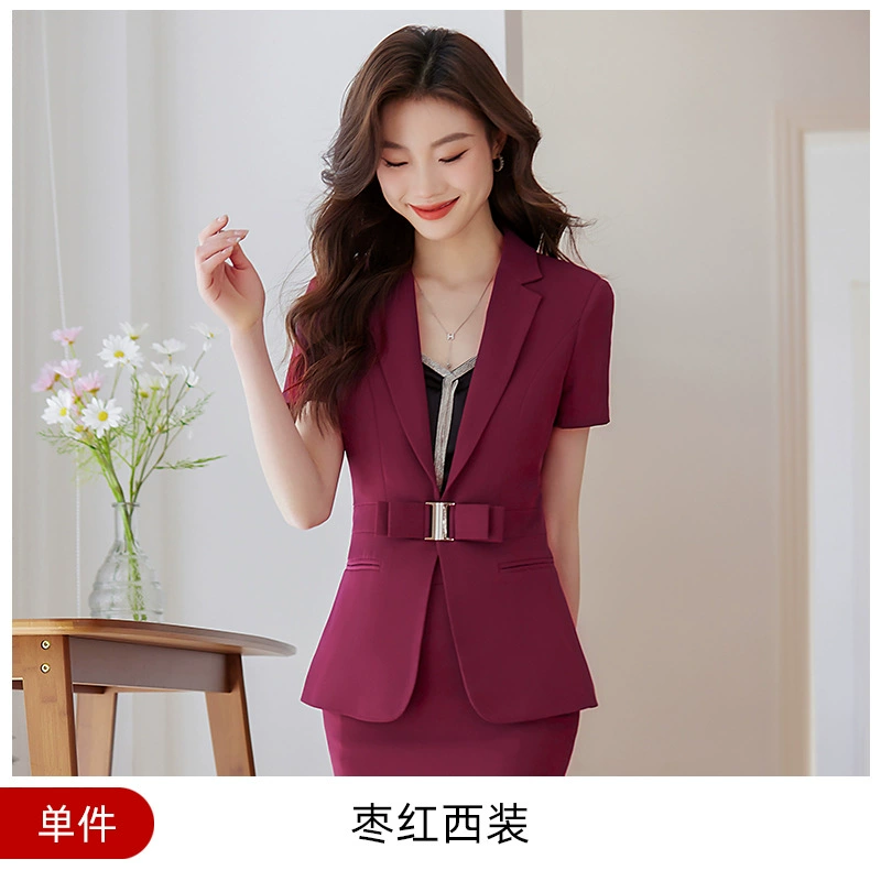 Women's Classic Suit Jacket, White, Short Sleeve, Lightweight Thin Work Blazer