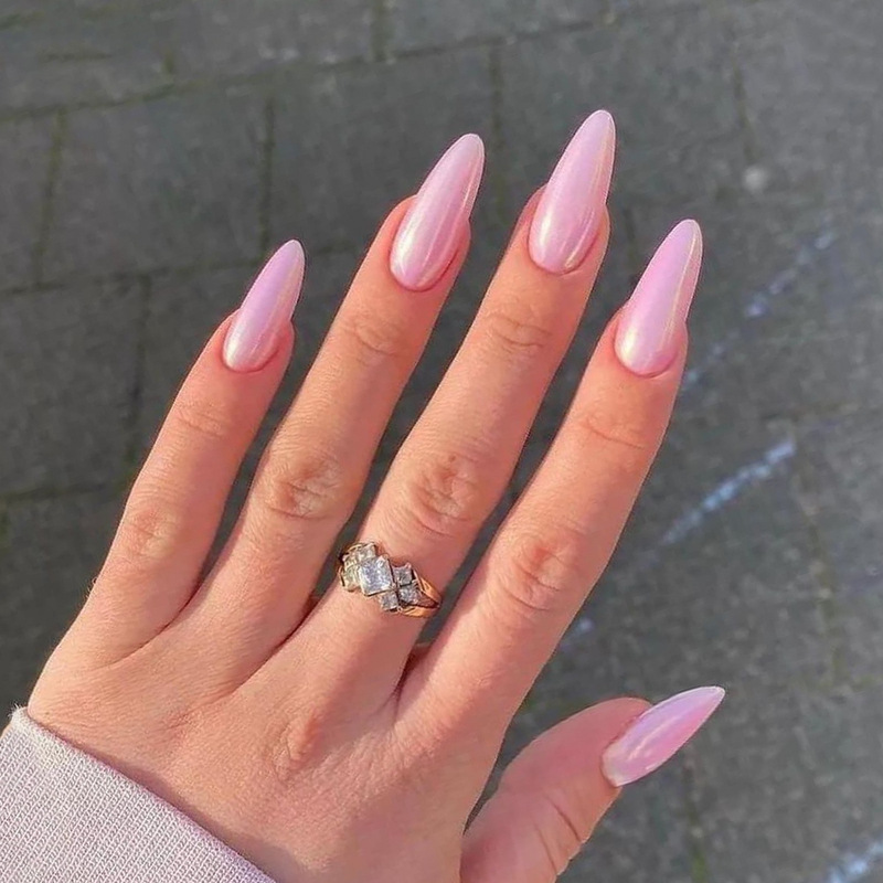 Cross-border nail beauty piece wholesale simple ins style electroplating wear nail metal texture finished product wholesale fake nails nails
