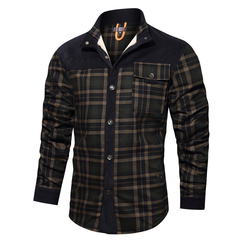 Herrenbekleidung Herren große Größe Winter plus Samt verdickt Docht Drachen kariertes Hemd Jacke Mantel Herrenbekleidung_voghion.com