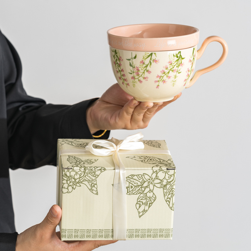 Lilly Wind Bell creativo y práctico taza de cerámica de gran capacidad con tapa multifuncional taza de desayuno taza de leche taza de yogur taza