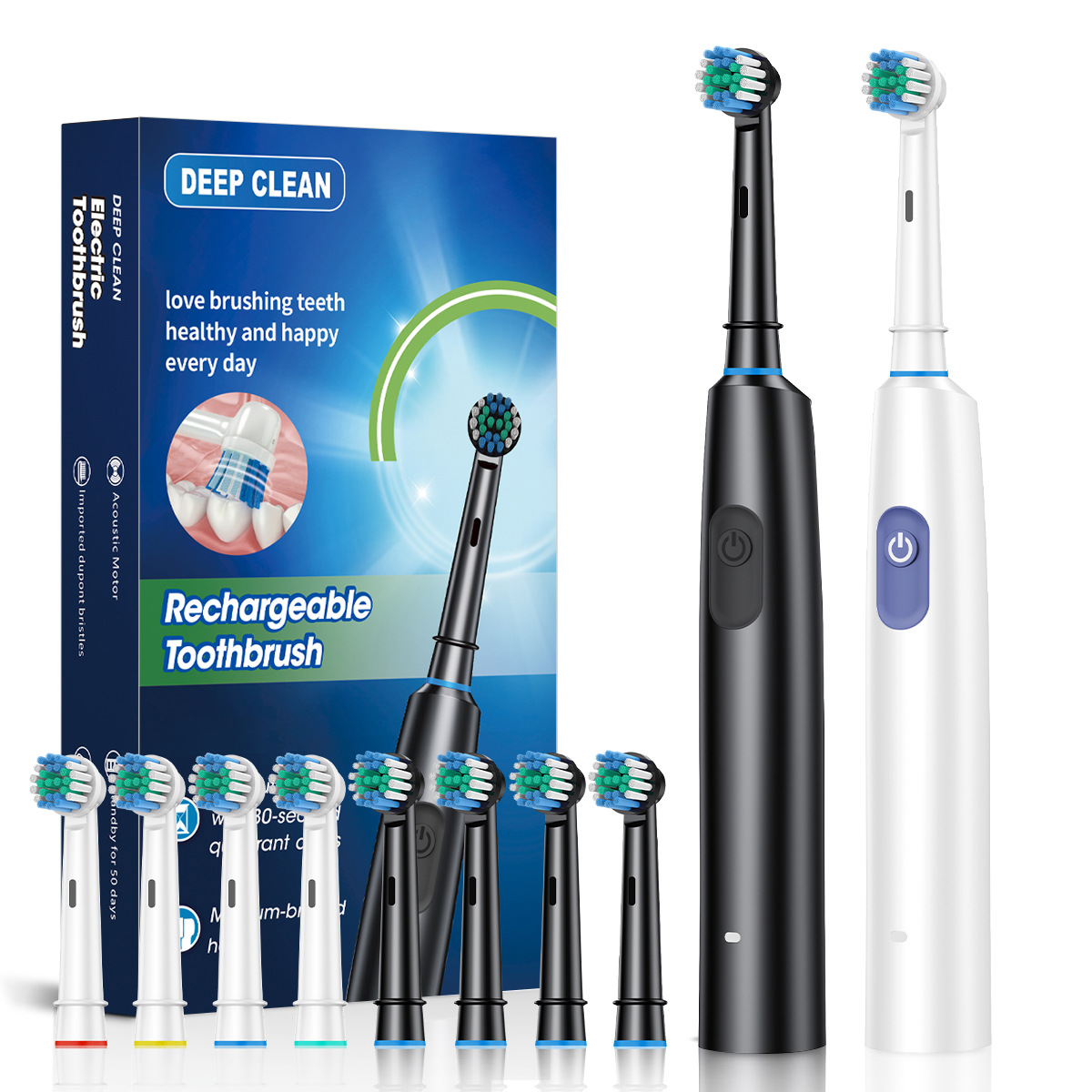 Cross-Border Popular 5-Speed Rotating Electric Toothbrush 360-Degree Rotating Brush Head Soft-Bristled Waterproof Sonic Adult Rechargeable Toothbrush