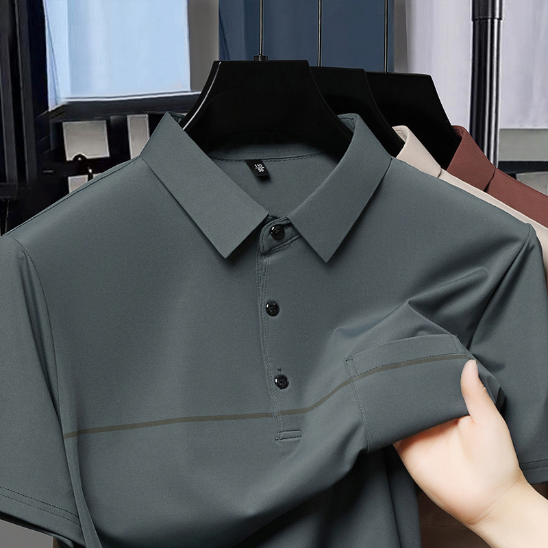夏のお父さんの半袖のtシャツの薄い襟の中高年の紳士服の真のポケットの上着の男性の半袖のスウェットのtシャツ|undefined