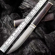 户外锻打大马士革钢刀高硬度求生小刀便携水果刀锋利手把肉直刀具