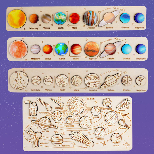 Cross-border new wooden three-dimensional puzzle solar system model toy set Montessori planet science and education puzzle