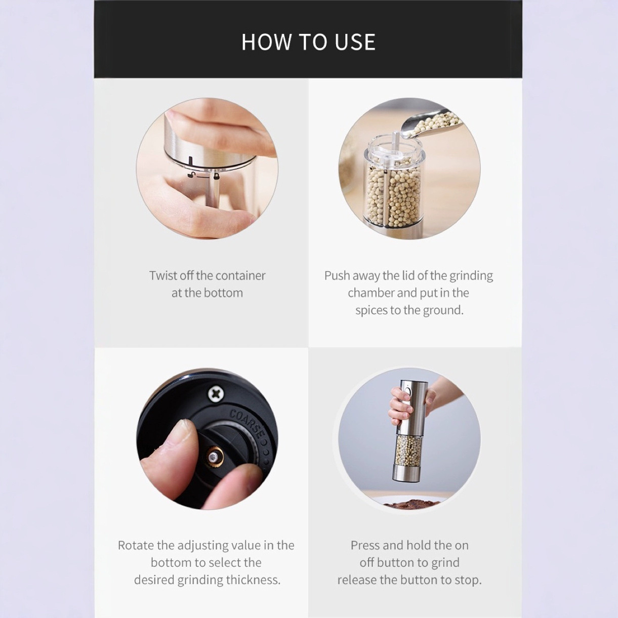 Molino eléctrico de sal rosa y pimienta | Molinillo recargable para cocina