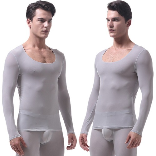 VANSKOOS men's thermal underwear transparent ice silk unlimited men's autumn clothing base shirt VS007WY
