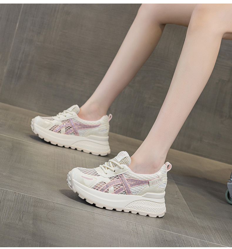 Giày sneaker nữ đế dày phong cách Hàn Quốc, thoáng khí, đế dày 3 cm — Hồng 5092, Trắng 5092 chi tiết 20