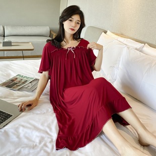 2025 New Summer Large Size Modal Nightgown Women's Fat mm Pajamas 140kg Short-Sleeved Home Wear Dress