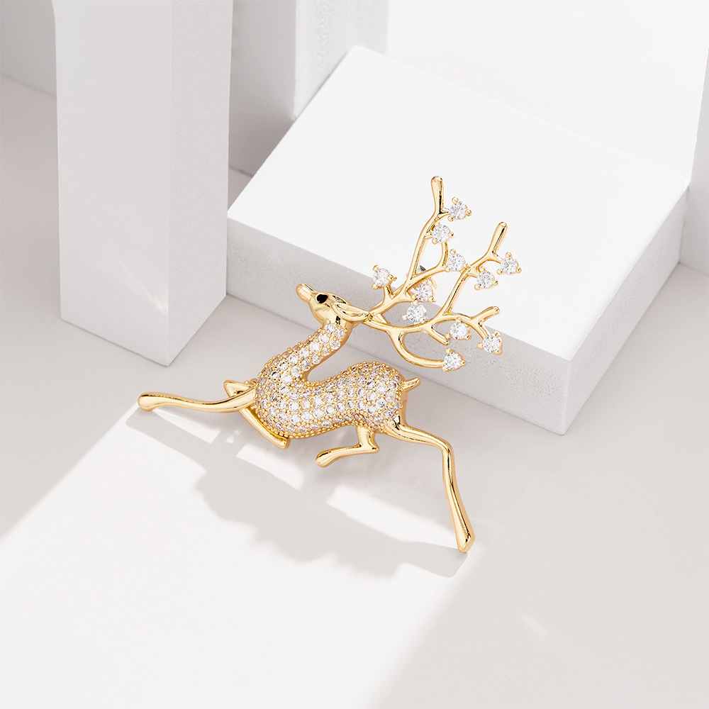 유럽과 미국의 크리스마스 하이 엔드 풀 다이아몬드 엘크 브로치 라이트 럭셔리 디자인 크리스마스 선물 절묘한 코세이지 세트 핀